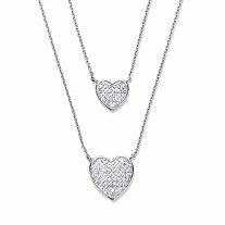 Round Diamond Heart-Shaped Double-Strand Necklace 1/4 TCW  Platinum-Plated18