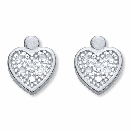 Round Diamond Accent Heart-Shaped Stud Earrings in 18k Gold over Sterling Silver at PalmBeach Jewelry