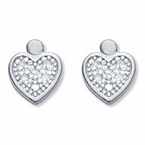 Round Diamond Accent Heart-Shaped Stud Earrings in 18k Gold over Sterling Silver