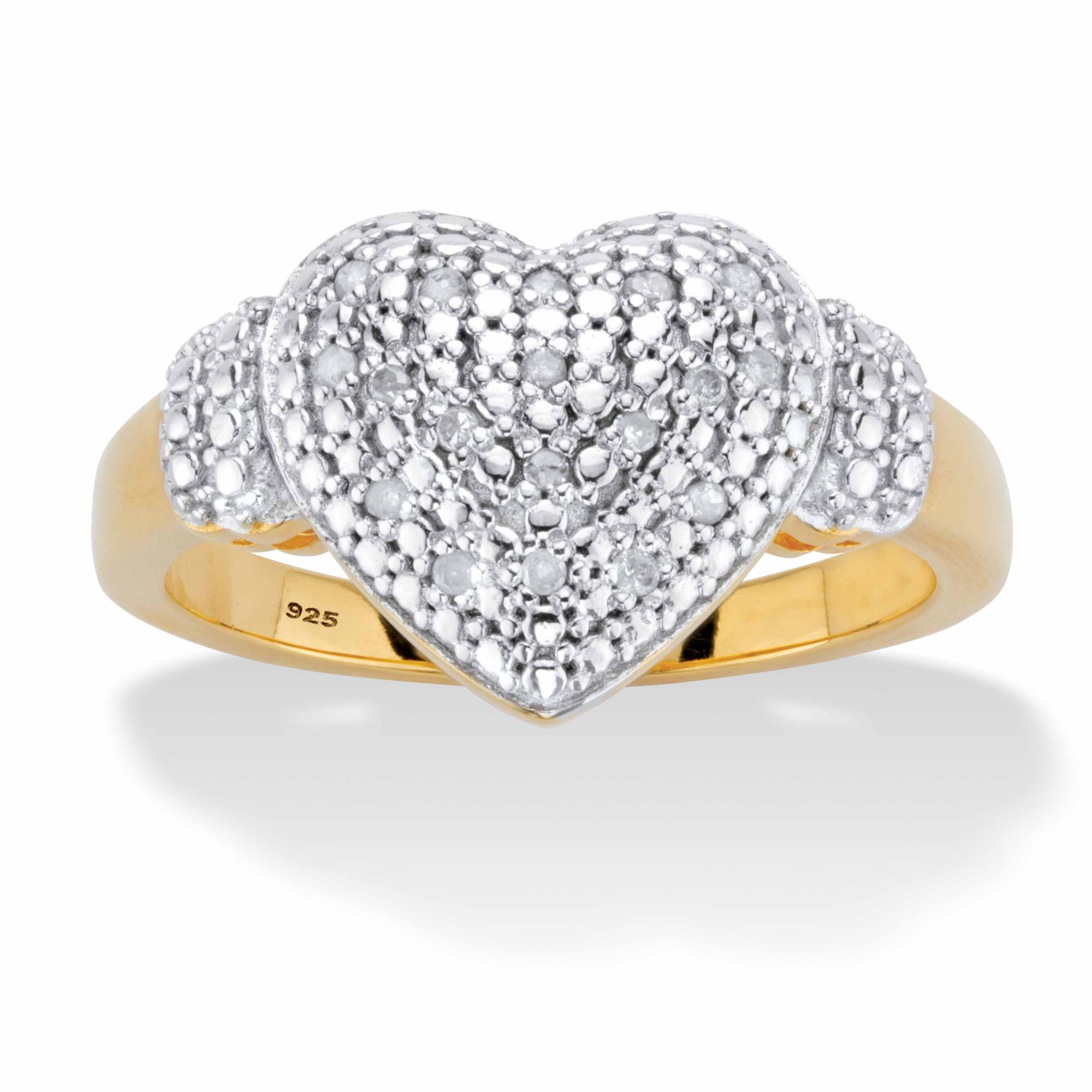 Round Diamond Heart-Shaped Cluster Ring 1/10 TCW in 18k Gold over ...