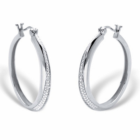 Round Diamond Accent Hoop Earrings in Platinum over Sterling Silver 1 1/3" at PalmBeach Jewelry