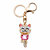 Oval-Cut Pink and White Crystal and Enamel Cat Key Ring in Goldtone 4 1/3"-11 at PalmBeach Jewelry