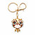 Peach, Black and White Crystal Owl Key Ring in Goldtone 4 1/3"-11 at PalmBeach Jewelry