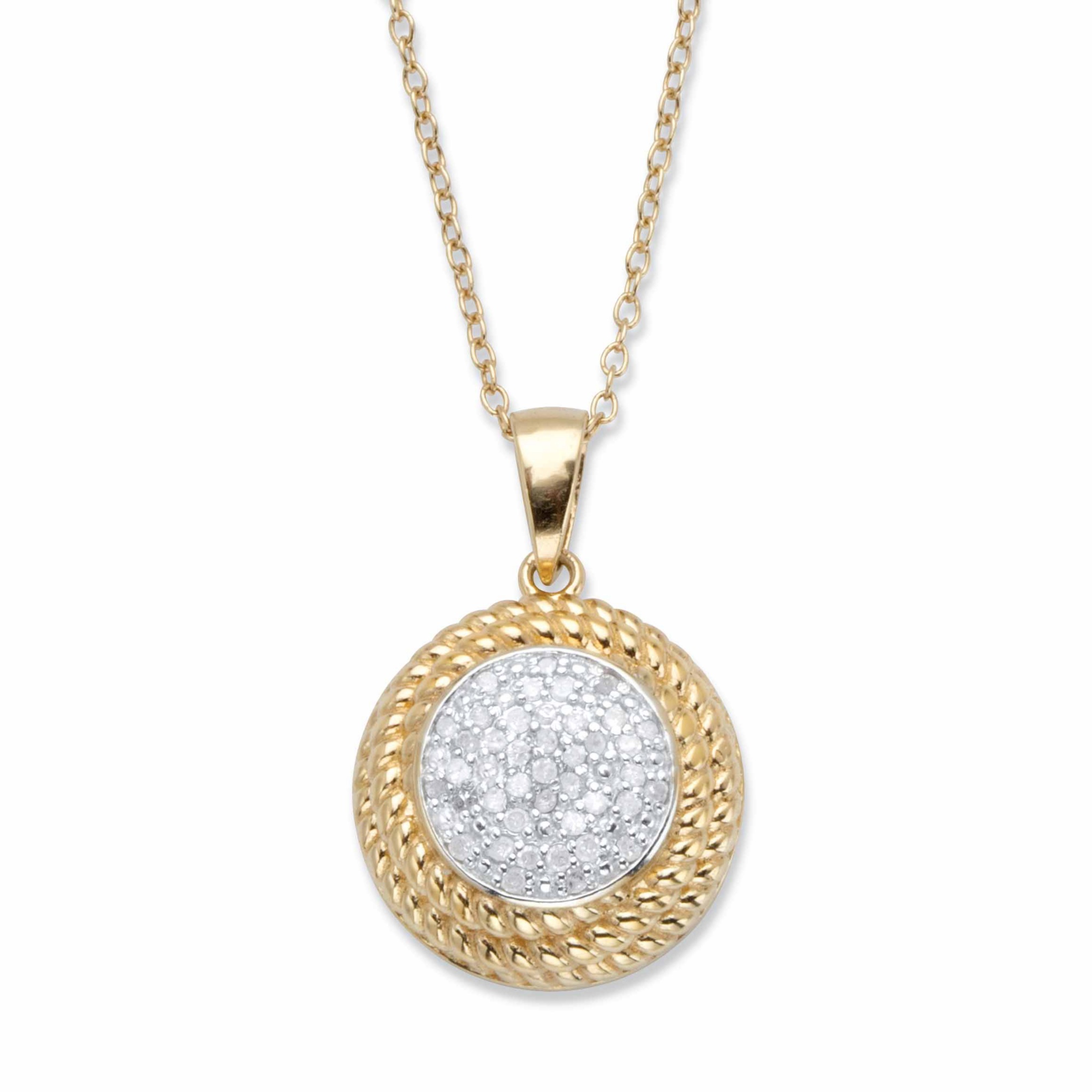 Round Diamond Banded Halo Cluster Pendant Necklace 1/5 TCW in 18k Gold ...