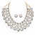 Graduated Round Crystal 2-Piece Multi-Row Halo Bib Necklace and Stud Earring Set in Goldtone 14" - 18"-11 at PalmBeach Jewelry