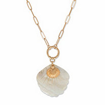 Simulated Mother-of-Pearl Shell Oval Rolo-Link Pendant Necklace in Goldtone 28"