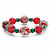 Red and Green Holiday Crystal Beaded Christmas Stretch Bracelet in Silvertone 8"-11 at Direct Charge presents PalmBeach