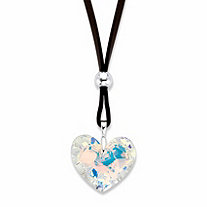 Aurora Borealis Crystal Heart-Shaped Pendant Necklace with Brown Suede Cord in Silvertone 32"-34.5"
