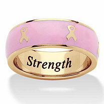 "Serenity, Courage and Strength" Breast Cancer Awareness Inscribed Eternity Band in Pink Enamel and Gold Ion-Plated Stainless Steel