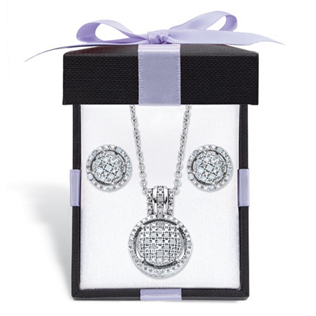 Diamond Round Floating Halo Cluster Necklace and Earring Set 1/4 TCW in Platinum over Sterling Silver with FREE Gift Box 18" at PalmBeach Jewelry