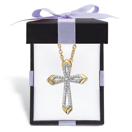 Diamond Accent Beveled Cross Pendant Necklace with FREE Gift Box Gold-Plated 18"-20" at PalmBeach Jewelry