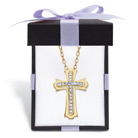 Diamond Accent Two-Tone Cross Pendant Necklace Gold-Plated with FREE Gift Box 18"-20" at PalmBeach Jewelry