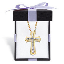 Diamond Accent Two-Tone Cross Pendant Necklace Gold-Plated with FREE Gift Box 18