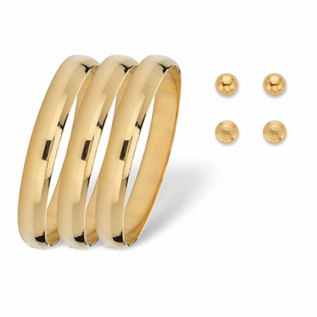 Polished Bangle Bracelet and Stud Earring 5-Piece Set in Goldtone (6mm) 7.5" at PalmBeach Jewelry