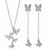 2-Looks-in-1 Round Crystal 2-Piece Butterfly Necklace and Earring Set in Sterling Silver 18"-11 at PalmBeach Jewelry