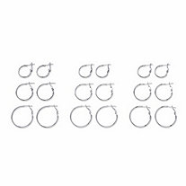 Polished 9-Pair Hoop Earring Set in Silvertone (3/4" - 1 3/16")