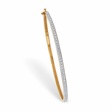 Round Diamond Accent Two-Tone Hinged Bangle Bracelet 14k Gold over Sterling Silver 7.25" at PalmBeach Jewelry