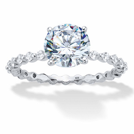 Round Cubic Zirconia Banded Engagement Ring 2.63 TCW in Platinum over Sterling Silver at PalmBeach Jewelry