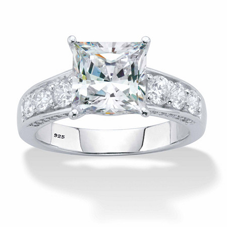 Princess-Cut and Round Cubic Zirconia Channel-Set Engagement Ring 3.04 TCW in Platinum over Sterling Silver at PalmBeach Jewelry