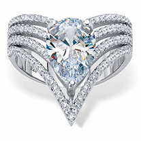 Pear-Cut and Round Cubic Zirconia Multi-Row Chevron Engagement Ring 3.51 TCW Platinum over Sterling Silver
