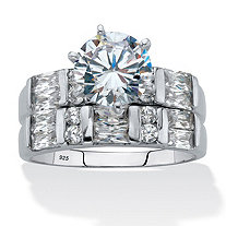 Round and Emerald-Cut Cubic Zirconia 2 Piece Bridal Ring Set 3.46 TCW Platinum over Silver
