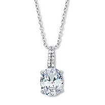 Oval-Cut Cubic Zirconia Drop Pendant With Round CZ Accents With 18-20