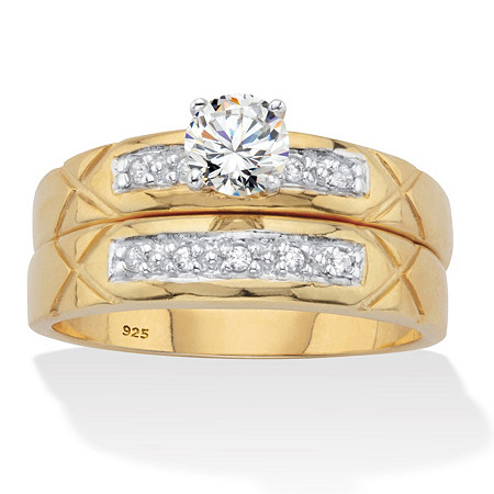 Round Cubic Zirconia 2 Piece Bridal Ring Set .57 TCW Two-Tone 18k Gold over Sterling Silver at PalmBeach Jewelry