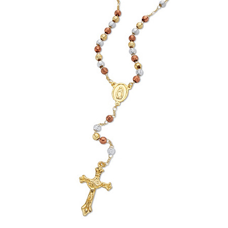 Beaded Rosary-Style Necklace 20" Length 14k Tri-Tone Gold-Plated at PalmBeach Jewelry