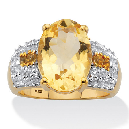 Oval-Cut Genuine Citrine and White Topaz Two-Tone Cocktail Ring 6.42 TCW Gold-Plated Sterling Silver at PalmBeach Jewelry
