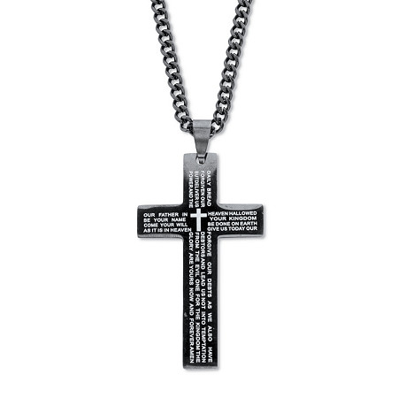 Men's Black-Ion Plated Stainless Steel Lord's Prayer Cross Pendant 24" Length at PalmBeach Jewelry