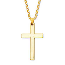 SETA JEWELRY Men's Cross Pendant in Gold-Ion Plated Stainless Steel with Chain 24