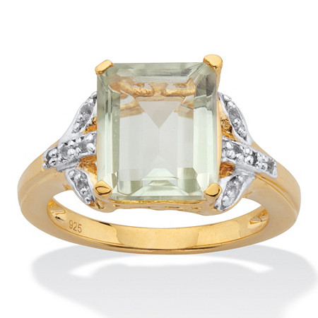 Emerald Cut Green Amethyst 4.45 TCW 14k Gold Plated Sterling Silver Ring at PalmBeach Jewelry