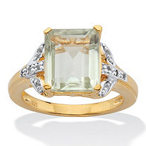 Emerald Cut Green Amethyst 4.45 TCW 14k Gold Plated Sterling Silver Ring
