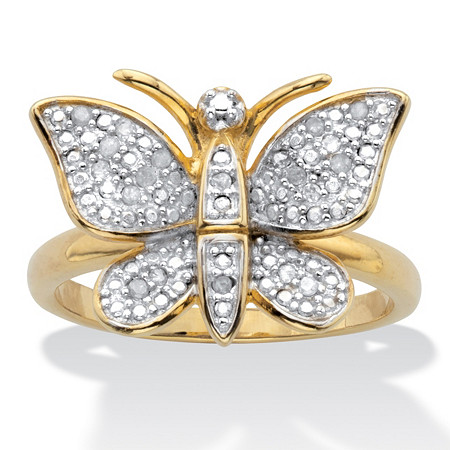 Round Diamond Butterfly Ring .10 TCW 18k Gold-Plated at PalmBeach Jewelry