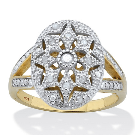 Genuine Round Diamond Starburst Ring 1/6 TCW 18K Gold Plated Sterling Silver at Direct Charge presents PalmBeach