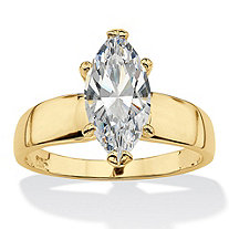 Marquise Cut Cubic Zirconia Solitaire Engagement Ring 2.11 TCW 14k Gold Plated Sterling Silver