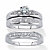 His and Her Cubic Zirconia Trio Wedding Set .75 TCW Platinum Plated Sterling Silver-11 at PalmBeach Jewelry