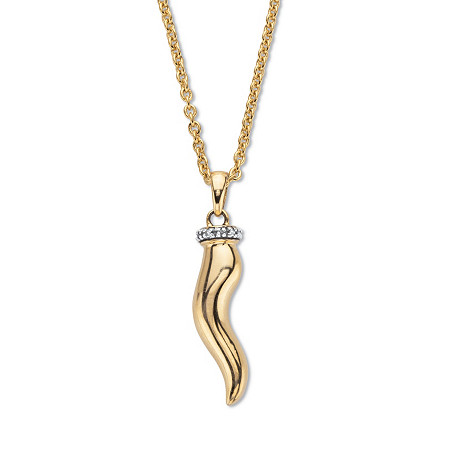 Round Diamond Italian Horn Charm Pendant 18K Gold Plated With Chain 20" Length at PalmBeach Jewelry