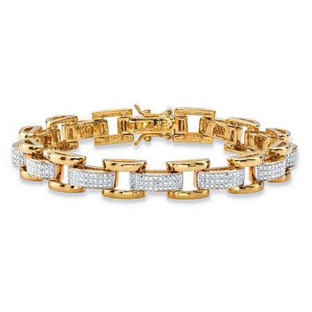Men's Diamond Accent Pave-Style Two-Tone Fancy-Link Bracelet Yellow Gold-Plated 9.5" at PalmBeach Jewelry