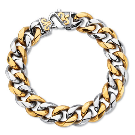 Men's Two-Tone Gold Ion Plated Stainless Steel Curb Link Bracelet 8.5" Length at PalmBeach Jewelry
