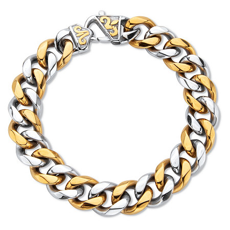 Men's Two Tone Yellow Gold Ion Plated Stainless Steel Curb Link Chain Bracelet 10" length at PalmBeach Jewelry