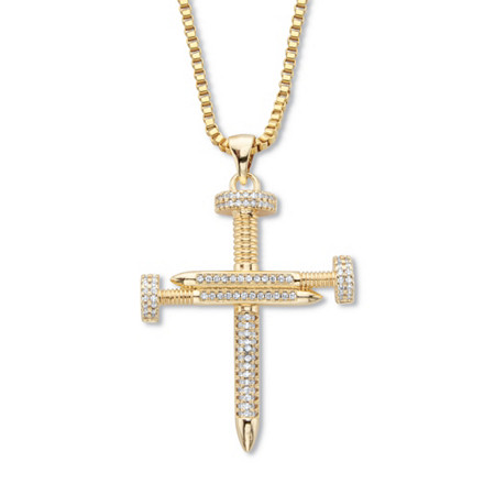 Men's Goldtone Round Crystal Nail Cross Pendant With Chain 24" Length at PalmBeach Jewelry