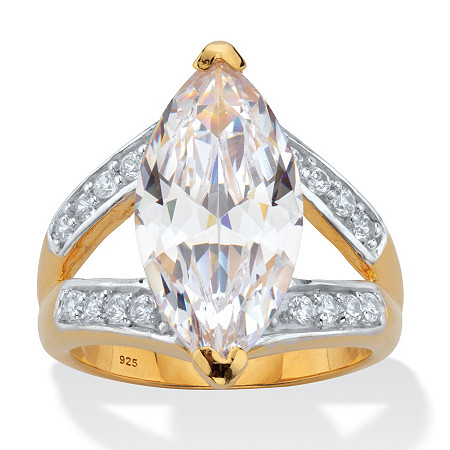 Marquise Cut Cubic Zirconia Engagement Ring 8.14 TCW 18K Yellow Gold Plated Sterling Silver at PalmBeach Jewelry