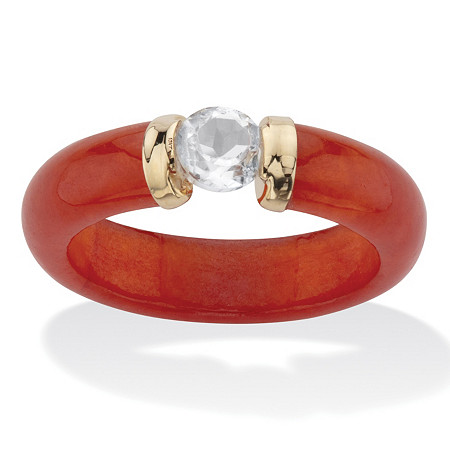 Round White Topaz and Genuine Red Cabochon Ring .56 TCW 10k Yellow Gold at PalmBeach Jewelry