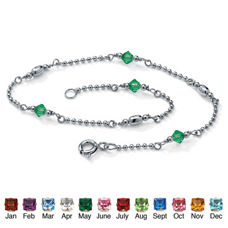 Simulated Birthstone Beaded Ankle Bracelet Platinum Plated Sterling Silver 11 Inches at PalmBeach Jewelry