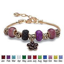 Simulated Bali-Style Beaded Birthstone Charm and Spacer Bracelet Goldtone 8"-10"