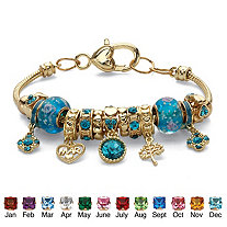 Simulated Birthstone Crystal Bali-Style Beaded Charm Bracelet in Antiqued Goldtone 8