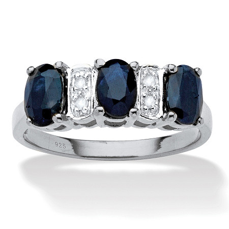 1.80 TCW Oval-Cut Genuine Blue Sapphire and Diamond Accent Ring Platinum Plated Sterling Silver at PalmBeach Jewelry