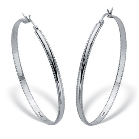 Sterling Silver Diamond Cut Beaded Edge High Polished Hoops 2" Diameter at PalmBeach Jewelry