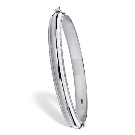 Beaded Edge High Polished Hinged Bangle Bracelet Sterling Silver 7.5" Length at PalmBeach Jewelry